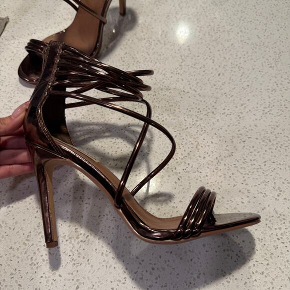 Steve Madden Fayja Metallic Copper Strappy Stiletto Heels 8.5 Sexy Party Prom - Picture 4 of 7